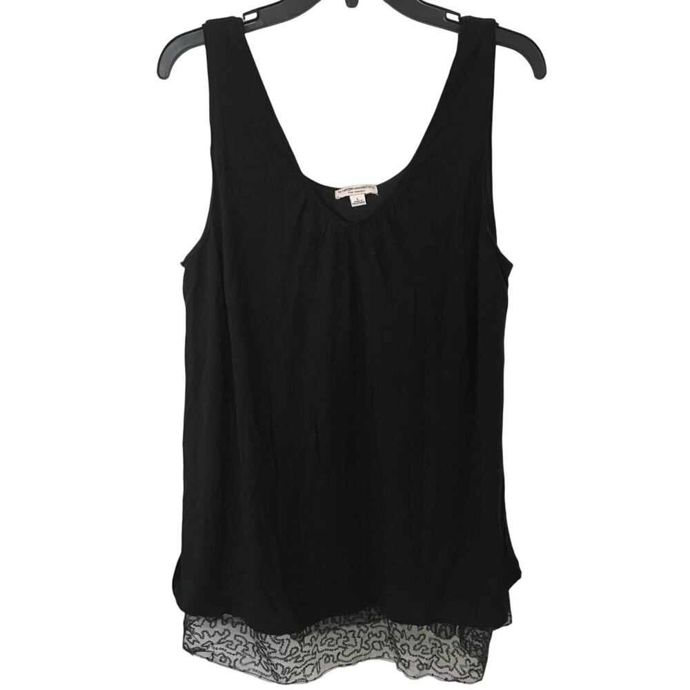 Liz Lange Large Black Layered Lace Trimmed V Neck Sleeveless Maternity Top